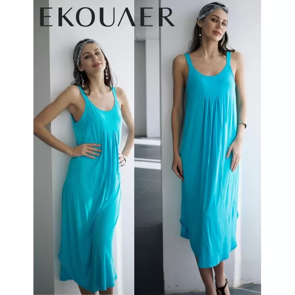 Ekouaer Womens Sleeveless Long Nightgown Full Slip Soft Nightshirt Sleep Dress Chemise Sleepwear Lounge DressesDeep Sky Blue