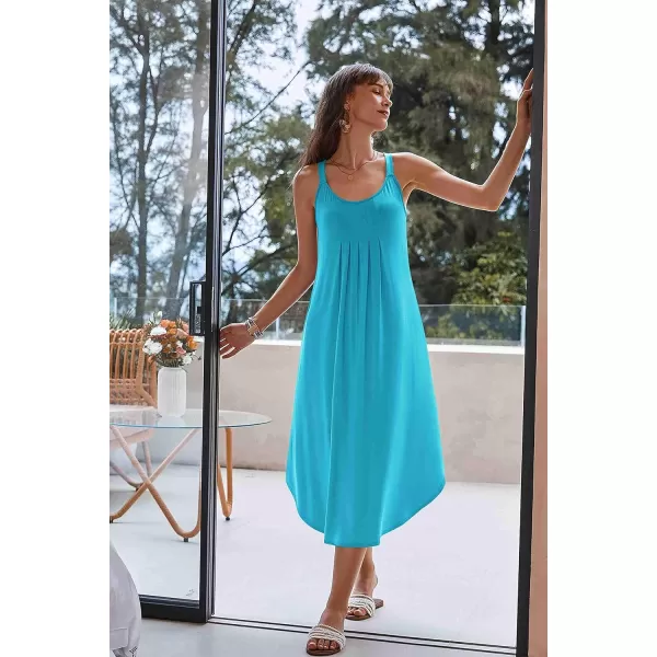 Ekouaer Womens Sleeveless Long Nightgown Full Slip Soft Nightshirt Sleep Dress Chemise Sleepwear Lounge DressesDeep Sky Blue