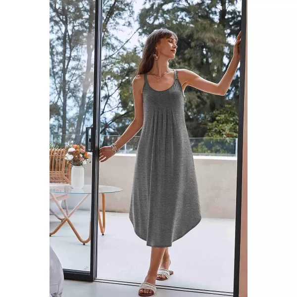 Ekouaer Womens Sleeveless Long Nightgown Full Slip Soft Nightshirt Sleep Dress Chemise Sleepwear Lounge DressesGrey