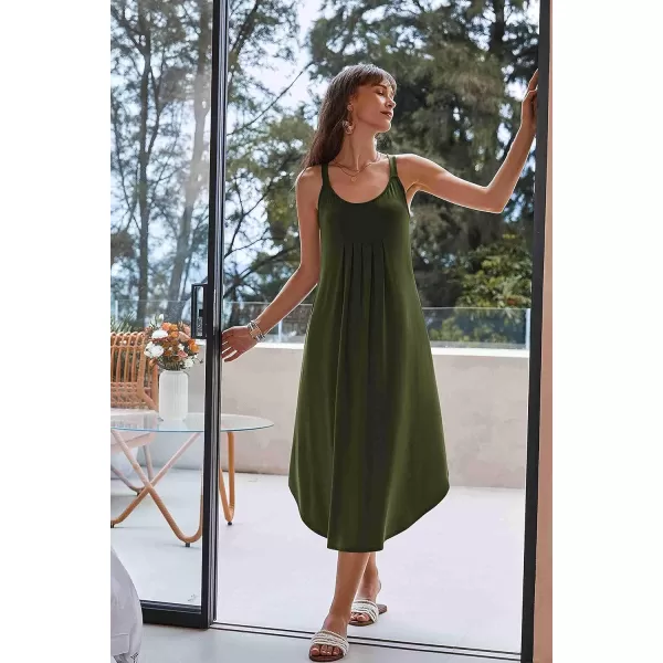 Ekouaer Womens Sleeveless Long Nightgown Full Slip Soft Nightshirt Sleep Dress Chemise Sleepwear Lounge DressesMilitary Green