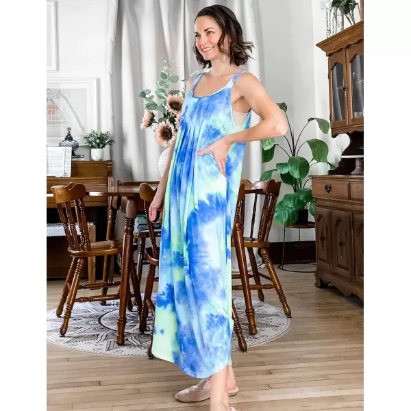 Ekouaer Womens Sleeveless Long Nightgown Full Slip Soft Nightshirt Sleep Dress Chemise Sleepwear Lounge DressesPattern1  Tie Dye Print