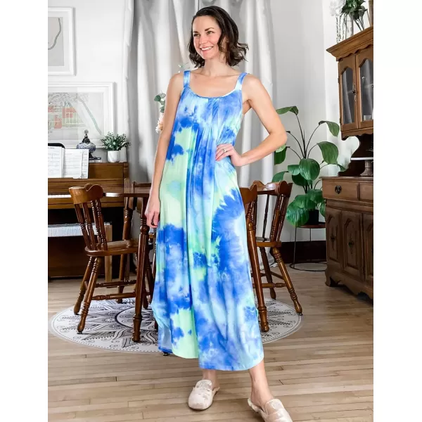 Ekouaer Womens Sleeveless Long Nightgown Full Slip Soft Nightshirt Sleep Dress Chemise Sleepwear Lounge DressesPattern1  Tie Dye Print