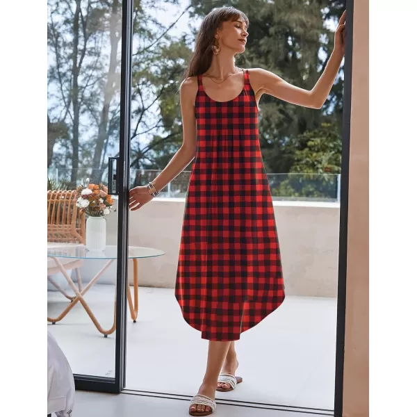 Ekouaer Womens Sleeveless Long Nightgown Full Slip Soft Nightshirt Sleep Dress Chemise Sleepwear Lounge DressesPattern13red Plaid