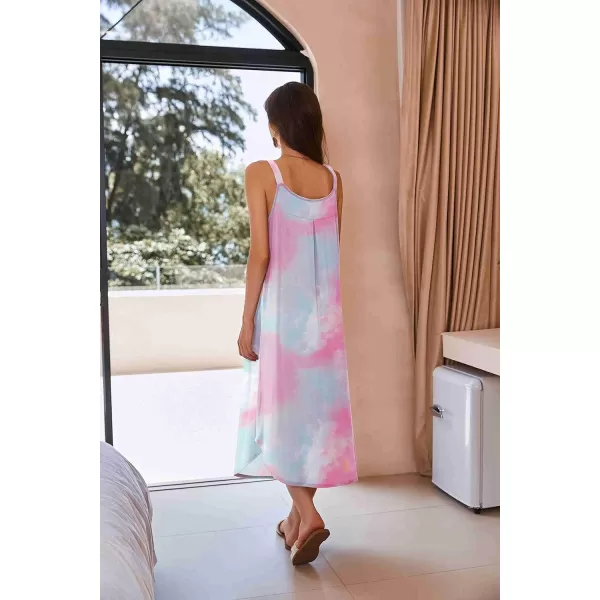 Ekouaer Womens Sleeveless Long Nightgown Full Slip Soft Nightshirt Sleep Dress Chemise Sleepwear Lounge DressesPattern4  Tie Dye Print