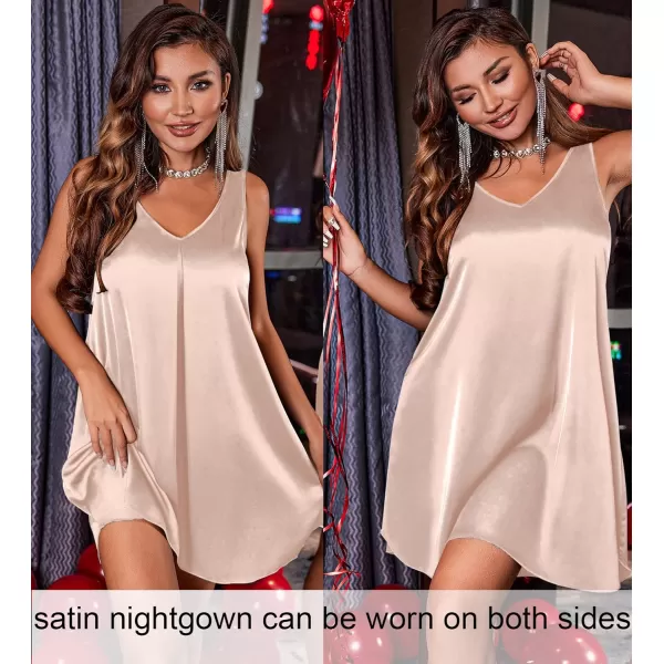 Ekouaer Womens Sleeveless V Neck Satin NightgownChampagne