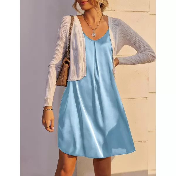 Ekouaer Womens Sleeveless V Neck Satin NightgownLight Blue