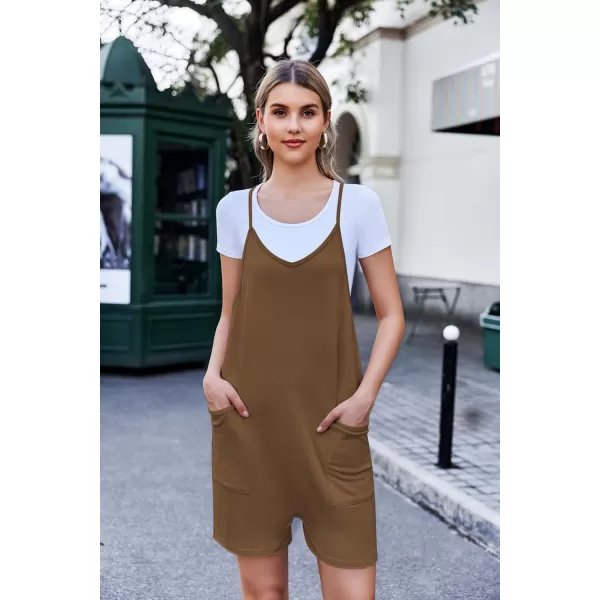 Ekouaer Womens Summer Casual Sleeveless Rompers Loose Spaghetti Strap Shorts Overalls Outfits 2024 Jumpsuits With PocketsBrown