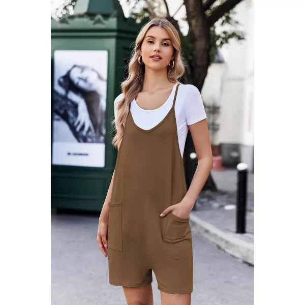 Ekouaer Womens Summer Casual Sleeveless Rompers Loose Spaghetti Strap Shorts Overalls Outfits 2024 Jumpsuits With PocketsBrown