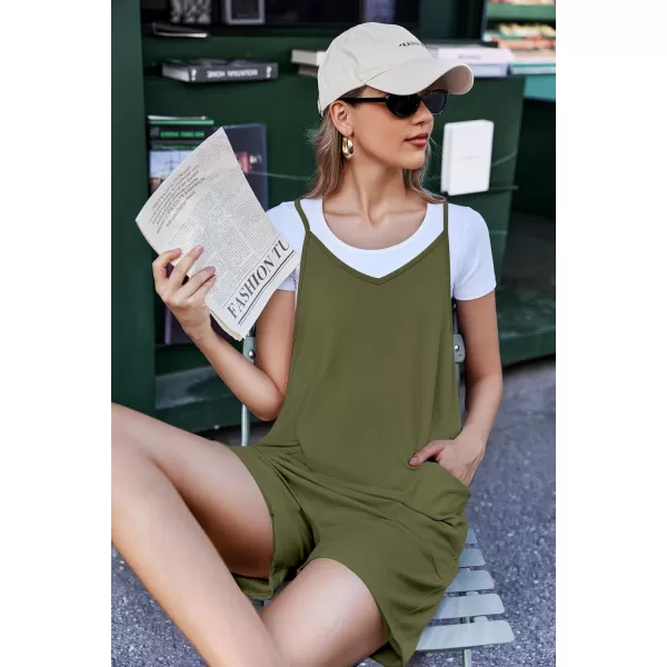 Ekouaer Womens Summer Casual Sleeveless Rompers Loose Spaghetti Strap Shorts Overalls Outfits 2024 Jumpsuits With PocketsGreen