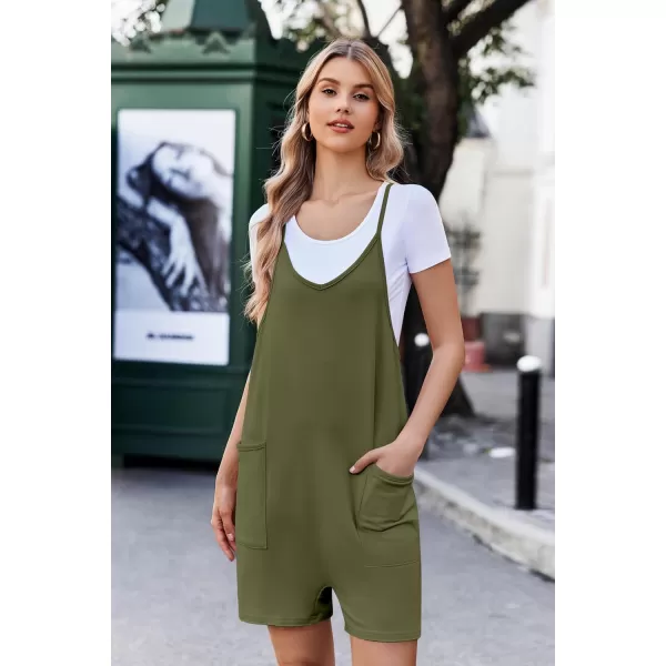 Ekouaer Womens Summer Casual Sleeveless Rompers Loose Spaghetti Strap Shorts Overalls Outfits 2024 Jumpsuits With PocketsGreen