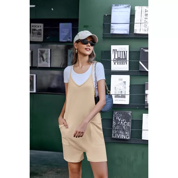 Ekouaer Womens Summer Casual Sleeveless Rompers Loose Spaghetti Strap Shorts Overalls Outfits 2024 Jumpsuits With PocketsKhaki
