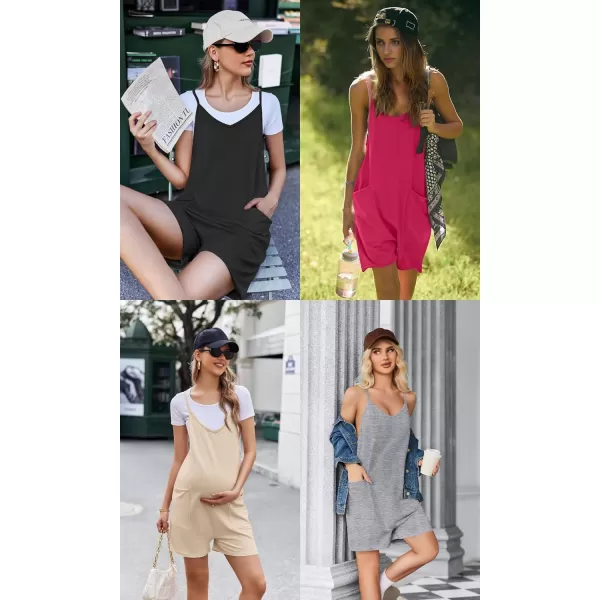 Ekouaer Womens Summer Casual Sleeveless Rompers Loose Spaghetti Strap Shorts Overalls Outfits 2024 Jumpsuits With PocketsKhaki