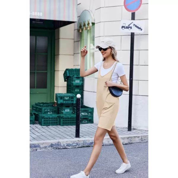 Ekouaer Womens Summer Casual Sleeveless Rompers Loose Spaghetti Strap Shorts Overalls Outfits 2024 Jumpsuits With PocketsKhaki