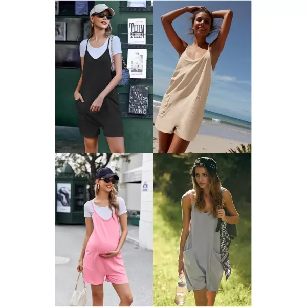 Ekouaer Womens Summer Casual Sleeveless Rompers Loose Spaghetti Strap Shorts Overalls Outfits 2024 Jumpsuits With PocketsLight Green