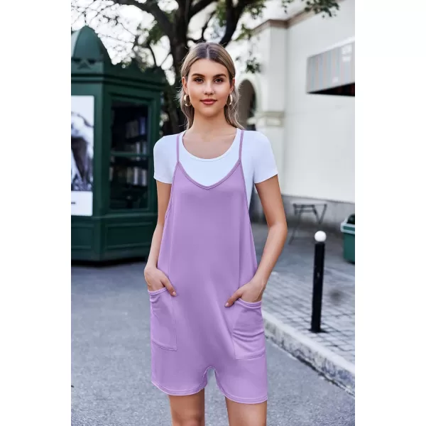 Ekouaer Womens Summer Casual Sleeveless Rompers Loose Spaghetti Strap Shorts Overalls Outfits 2024 Jumpsuits With PocketsLight Purple