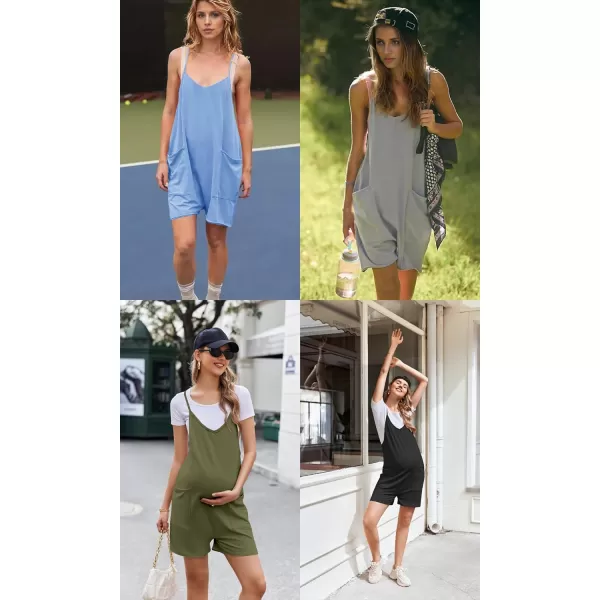 Ekouaer Womens Summer Casual Sleeveless Rompers Loose Spaghetti Strap Shorts Overalls Outfits 2024 Jumpsuits With PocketsLightblue