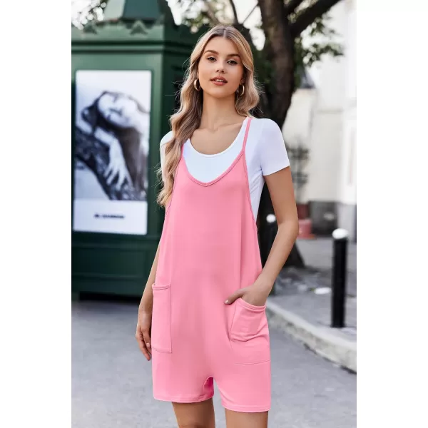 Ekouaer Womens Summer Casual Sleeveless Rompers Loose Spaghetti Strap Shorts Overalls Outfits 2024 Jumpsuits With PocketsPink