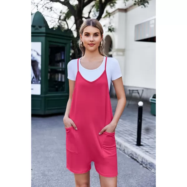 Ekouaer Womens Summer Casual Sleeveless Rompers Loose Spaghetti Strap Shorts Overalls Outfits 2024 Jumpsuits With PocketsRose