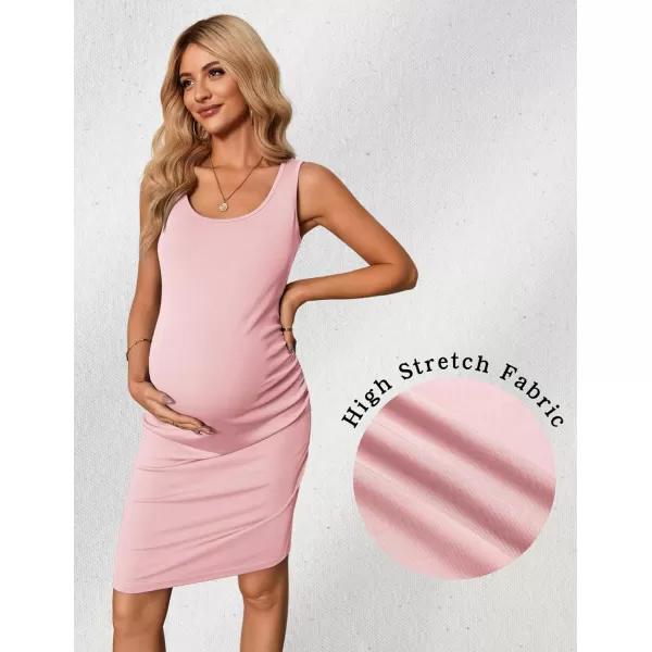 Ekouaer Womens Summer Maternity Dress Side Ruching Sleeveless Bodycon Dress Cute Pregnancy Dress SXXLDeep Pink