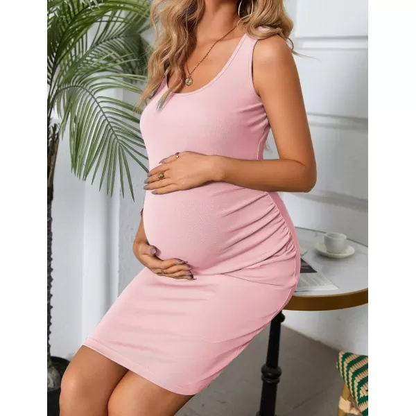 Ekouaer Womens Summer Maternity Dress Side Ruching Sleeveless Bodycon Dress Cute Pregnancy Dress SXXLDeep Pink