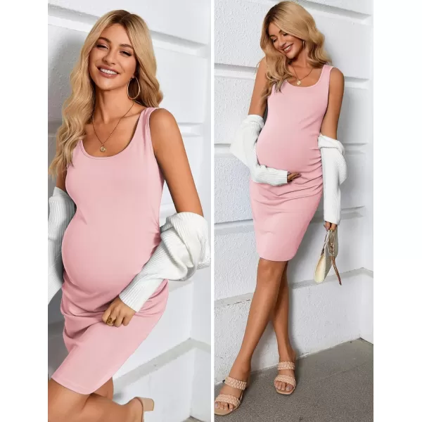 Ekouaer Womens Summer Maternity Dress Side Ruching Sleeveless Bodycon Dress Cute Pregnancy Dress SXXLDeep Pink