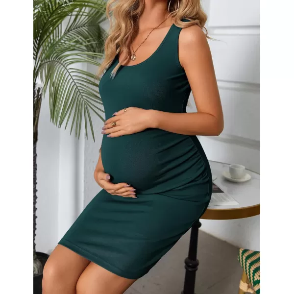 Ekouaer Womens Summer Maternity Dress Side Ruching Sleeveless Bodycon Dress Cute Pregnancy Dress SXXLGreen