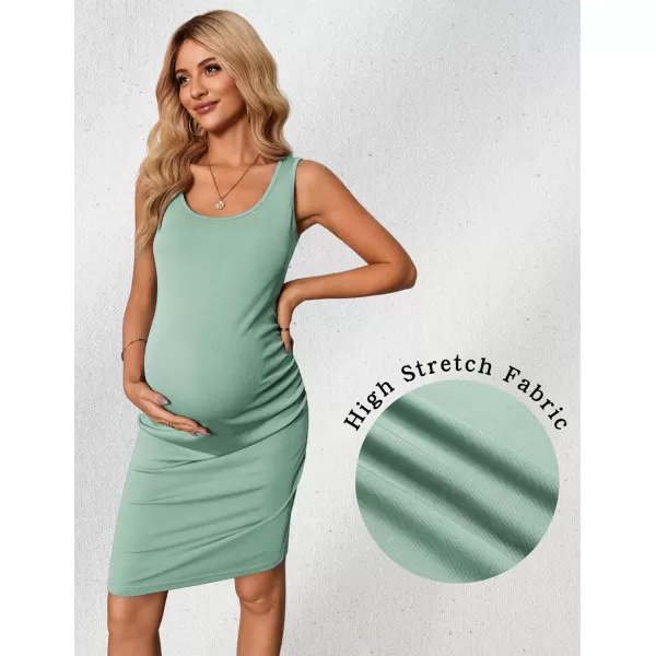 Ekouaer Womens Summer Maternity Dress Side Ruching Sleeveless Bodycon Dress Cute Pregnancy Dress SXXLIce Green