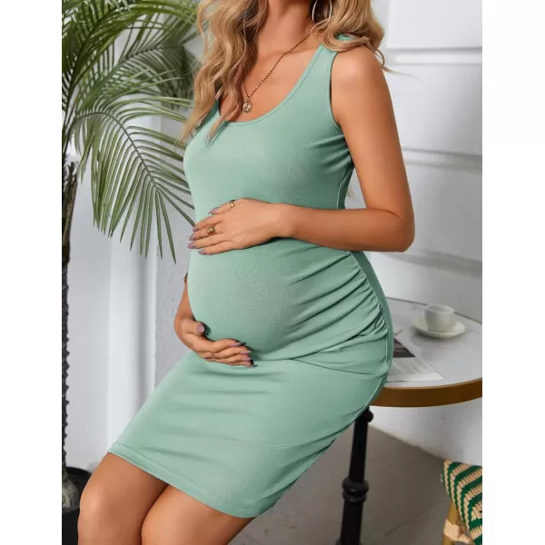 Ekouaer Womens Summer Maternity Dress Side Ruching Sleeveless Bodycon Dress Cute Pregnancy Dress SXXLIce Green