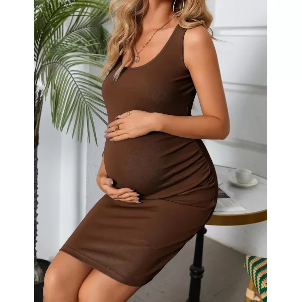 Ekouaer Womens Summer Maternity Dress Side Ruching Sleeveless Bodycon Dress Cute Pregnancy Dress SXXLLight Brown