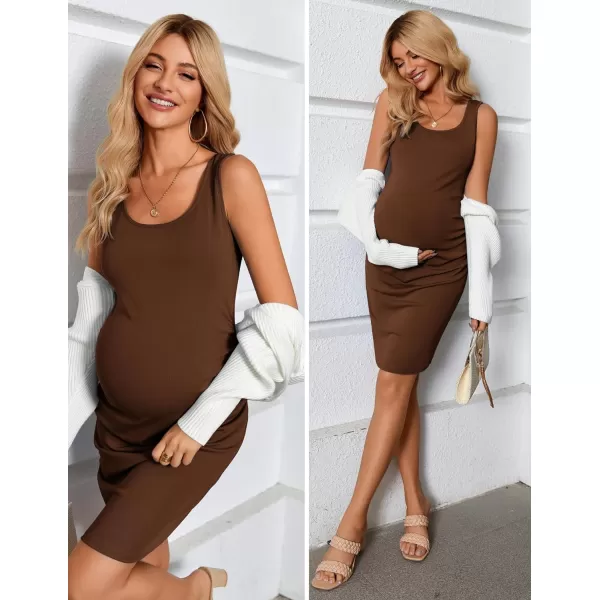 Ekouaer Womens Summer Maternity Dress Side Ruching Sleeveless Bodycon Dress Cute Pregnancy Dress SXXLLight Brown