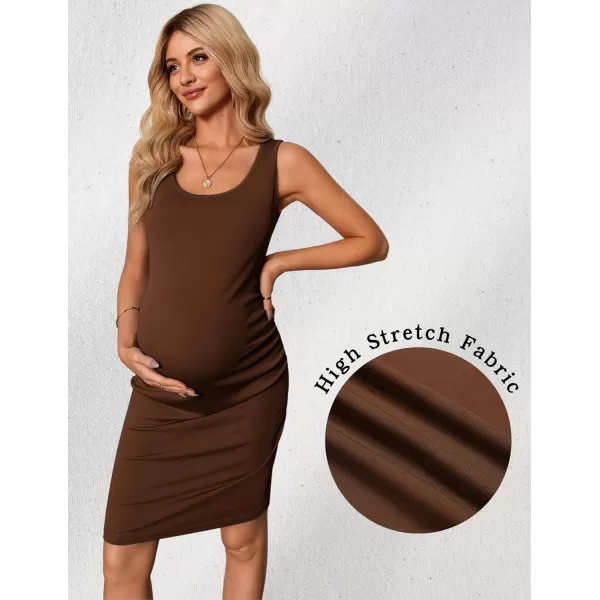 Ekouaer Womens Summer Maternity Dress Side Ruching Sleeveless Bodycon Dress Cute Pregnancy Dress SXXLLight Brown