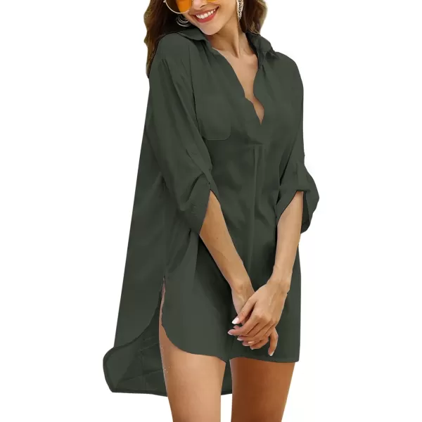 Ekouaer Womens Swimsuit Beach Cover Up Shirt Bikini Beachwear Bathing Suit Beach DressASolid Color Army Green