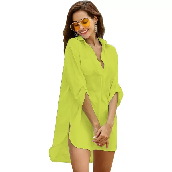 Ekouaer Womens Swimsuit Beach Cover Up Shirt Bikini Beachwear Bathing Suit Beach DressASolid Color Fluorescent Green