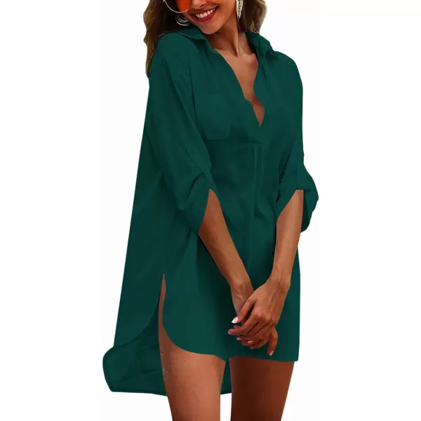 Ekouaer Womens Swimsuit Beach Cover Up Shirt Bikini Beachwear Bathing Suit Beach DressDeep Greennew Fabric