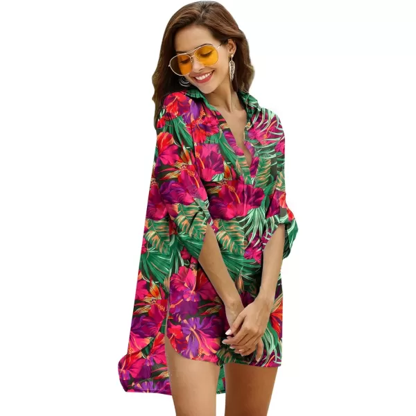 Ekouaer Womens Swimsuit Beach Cover Up Shirt Bikini Beachwear Bathing Suit Beach DressDh690tropical Print