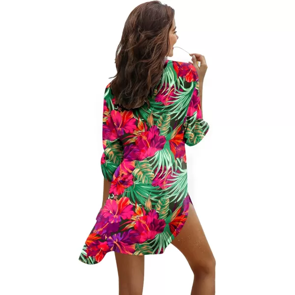 Ekouaer Womens Swimsuit Beach Cover Up Shirt Bikini Beachwear Bathing Suit Beach DressDh690tropical Print