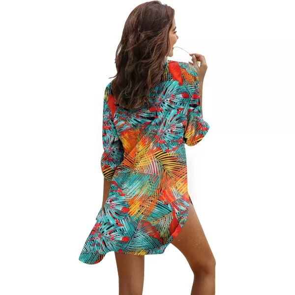 Ekouaer Womens Swimsuit Beach Cover Up Shirt Bikini Beachwear Bathing Suit Beach DressZw527tropical Print