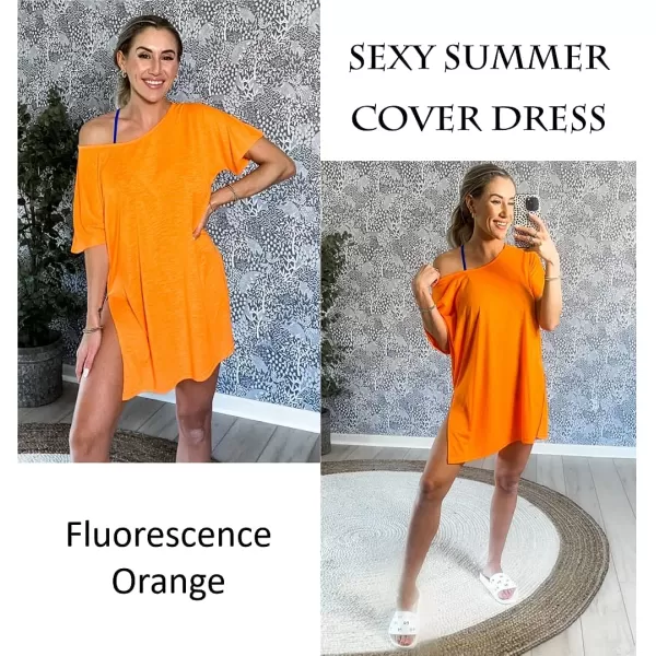 Ekouaer Womens Swimsuit Beach Cover Up Short Sleeve Cover Ups for Swimwear Bathing Suit Coverups SXXXLFluorescence Orange