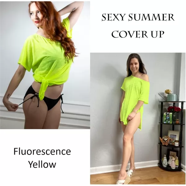 Ekouaer Womens Swimsuit Beach Cover Up Short Sleeve Cover Ups for Swimwear Bathing Suit Coverups SXXXLFluorescence Yellow