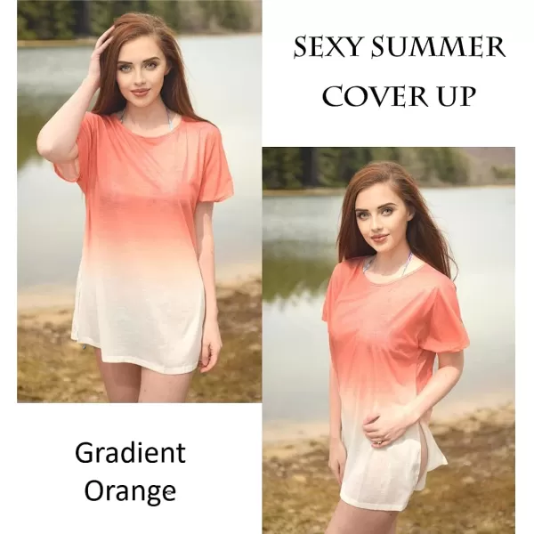 Ekouaer Womens Swimsuit Beach Cover Up Short Sleeve Cover Ups for Swimwear Bathing Suit Coverups SXXXLGradient Orange