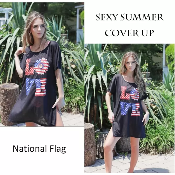 Ekouaer Womens Swimsuit Beach Cover Up Short Sleeve Cover Ups for Swimwear Bathing Suit Coverups SXXXLNational Flag Print