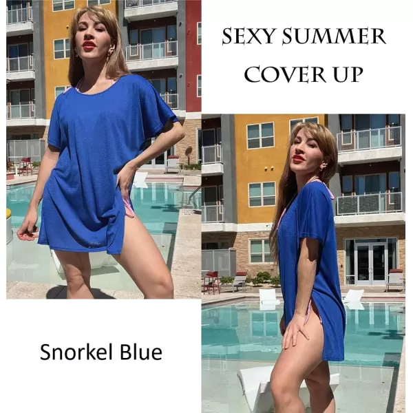 Ekouaer Womens Swimsuit Beach Cover Up Short Sleeve Cover Ups for Swimwear Bathing Suit Coverups SXXXLSnorkel Blue