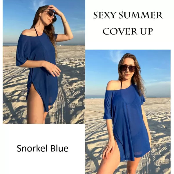 Ekouaer Womens Swimsuit Beach Cover Up Short Sleeve Cover Ups for Swimwear Bathing Suit Coverups SXXXLSnorkel Blue