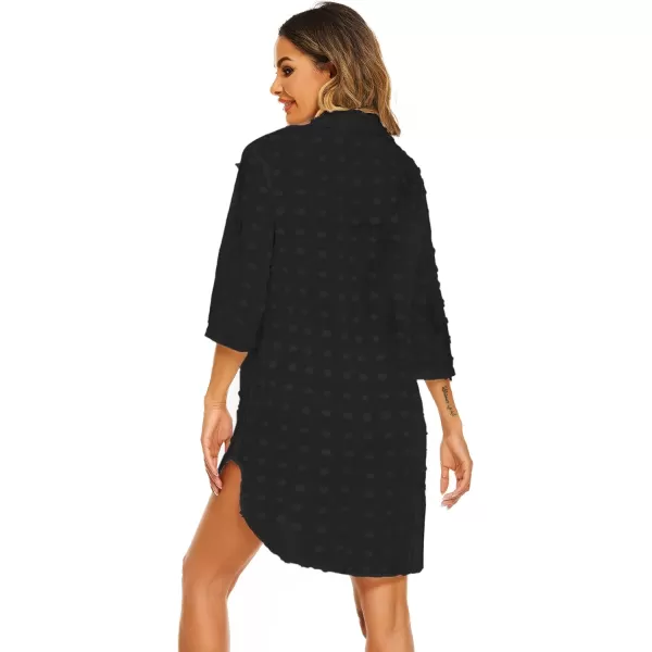 Ekouaer Womens Swimsuit Beach Cover Ups Shirt Chiffon Bikini Bathing Suit Swiss Dot Beach Shirt SXXXLBlackthick