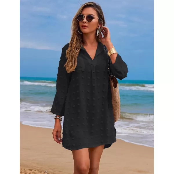 Ekouaer Womens Swimsuit Beach Cover Ups Shirt Chiffon Bikini Bathing Suit Swiss Dot Beach Shirt SXXXLBlackthick