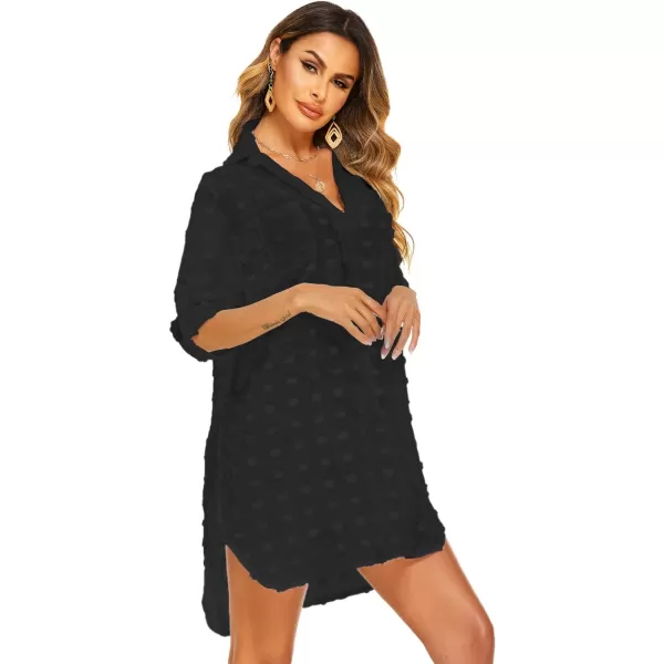 Ekouaer Womens Swimsuit Beach Cover Ups Shirt Chiffon Bikini Bathing Suit Swiss Dot Beach Shirt SXXXLBlackthick