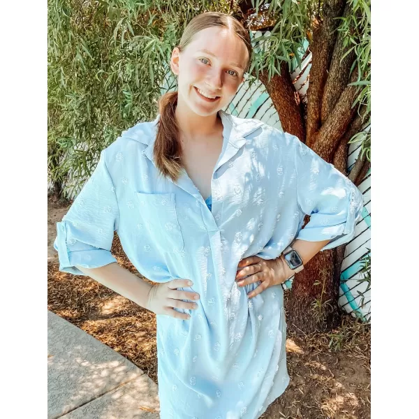 Ekouaer Womens Swimsuit Beach Cover Ups Shirt Chiffon Bikini Bathing Suit Swiss Dot Beach Shirt SXXXLClear Blue