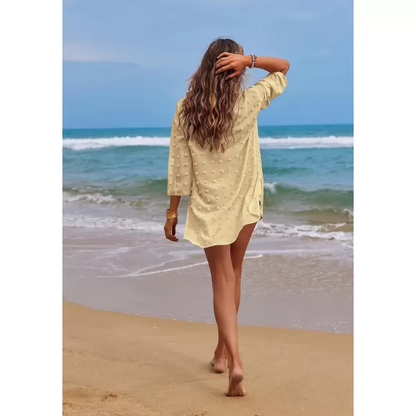 Ekouaer Womens Swimsuit Beach Cover Ups Shirt Chiffon Bikini Bathing Suit Swiss Dot Beach Shirt SXXXLClight Khakithick