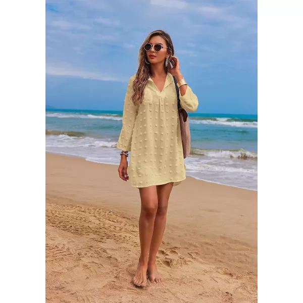 Ekouaer Womens Swimsuit Beach Cover Ups Shirt Chiffon Bikini Bathing Suit Swiss Dot Beach Shirt SXXXLClight Khakithick