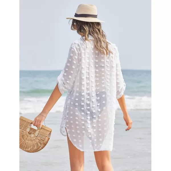 Ekouaer Womens Swimsuit Beach Cover Ups Shirt Chiffon Bikini Bathing Suit Swiss Dot Beach Shirt SXXXLWhiteslim